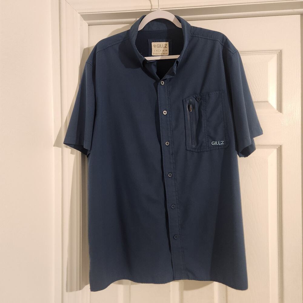 Men's Gillz Short Sleeve Button Up Blue Fishing Shirt Size Large